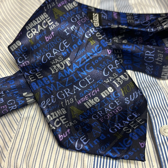 Unique Religious Men’s Tie Blue Amazing Grace - Picture 5 of 5